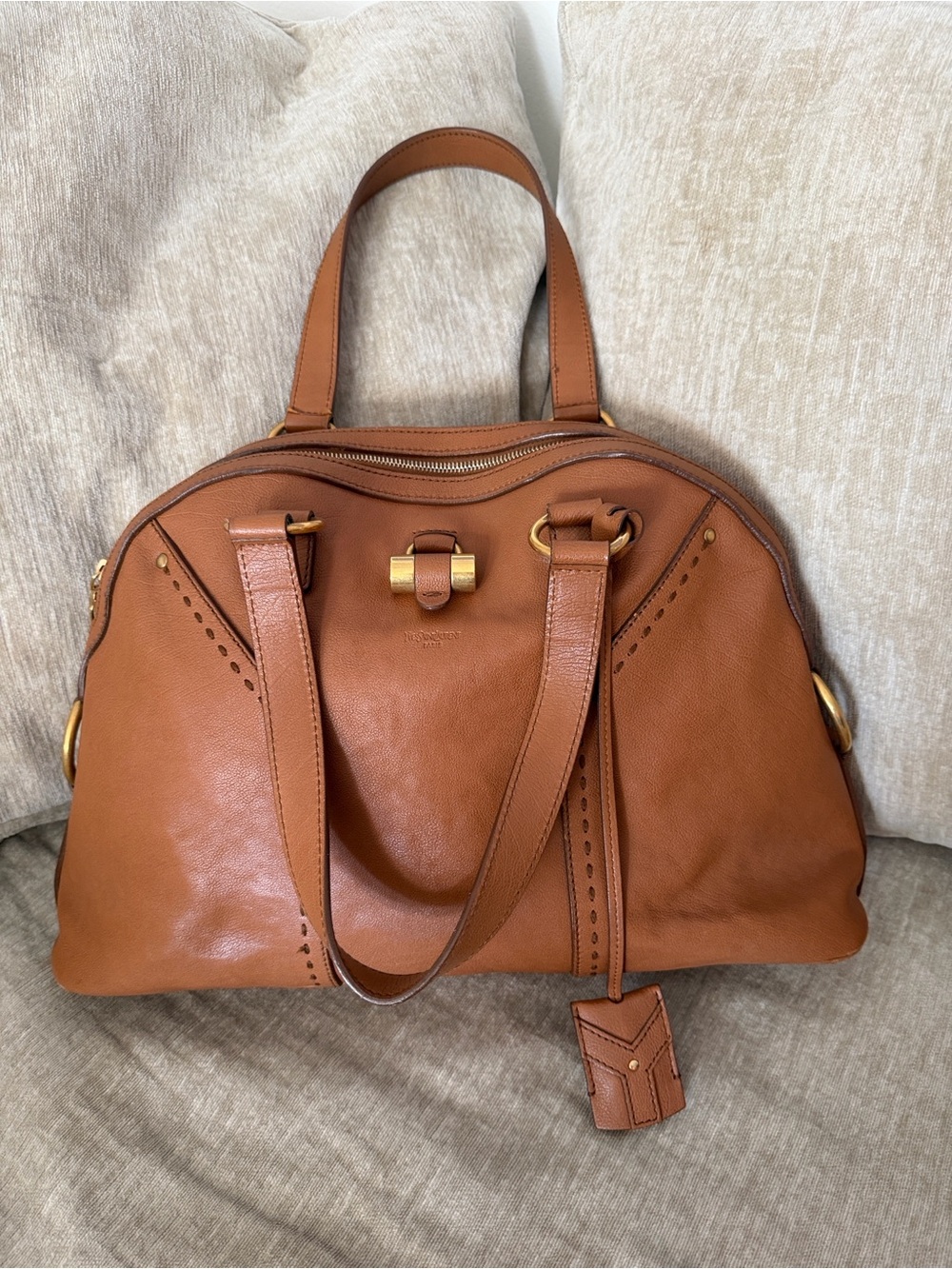 Yves Saint Laurent Cognac Large Leather Muse Satchel- Authentic